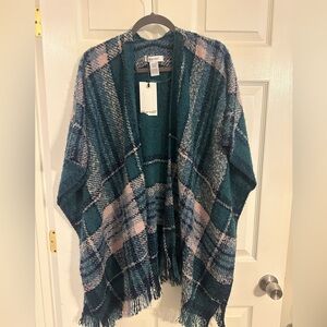 NINE WEST Teal Plaid Poncho